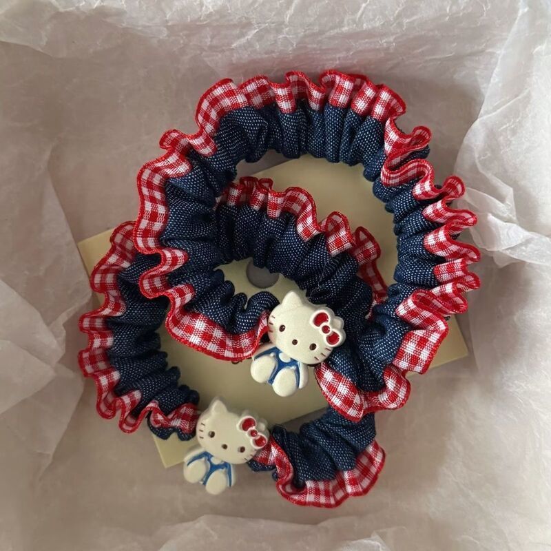 可爱猫咪红格子花边发圈