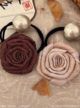 盛夏干枯玫瑰花发绳花2024新款发圈高端头花头绳新中式高级感发饰