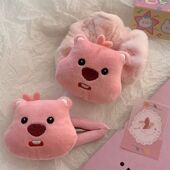 粉色毛绒Loopy发圈发绳海狸洋气甜美学生可爱卡通小海狸头饰头绳