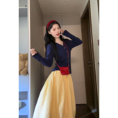 纯色V领针织衫 Seven七分糖童话公主裙套装 设计感修身 半身裙两件套