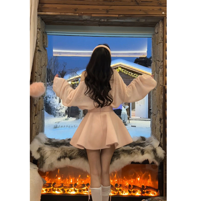 Seven七分糖 一整套韩系套装古着气质甜美宽松温柔毛衣+高腰半裙