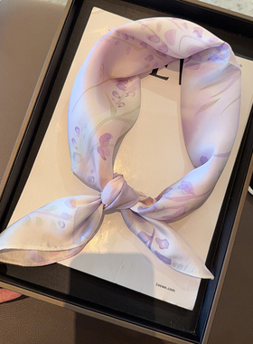 花田薰衣草田园风丝巾女原创高透工艺紫色防晒包头护颈披肩领巾夏