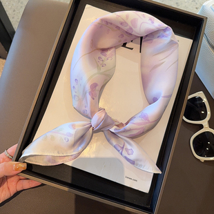 花田薰衣草田园风丝巾女原创高透工艺紫色防晒包头护颈披肩领巾夏