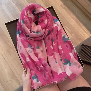 棉麻围巾女原创设计甜美花朵旅游防晒沙滩巾护颈保暖空调房大披肩