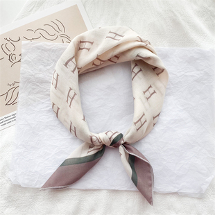 文艺字母棉麻小方巾女韩版百搭防晒包头巾春秋职业装饰护颈小领巾