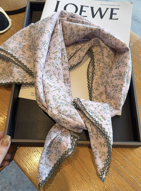 粉色薰衣草纯棉70方巾女日系文艺韩版百搭护颈装饰包头巾领巾发带