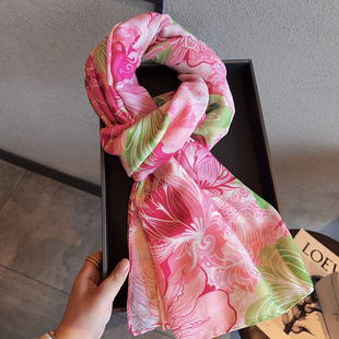 粉之妍玫瑰田园风棉麻围巾女百搭薄款旅游拍照防晒包头披肩沙滩巾