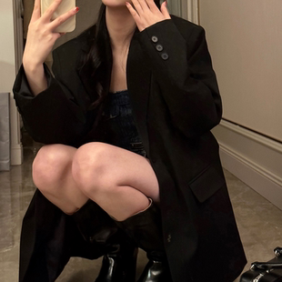 2025新款ikyou高级休闲西装外套女春秋黑色潮流炸街韩系小西服