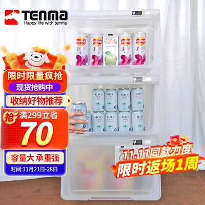 TENMA河马口前开翻盖收纳箱子45*41*31cm三只装天马斜口储物整理