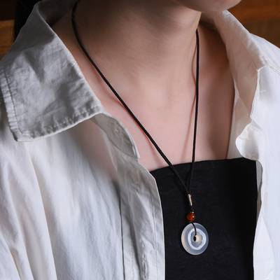 天然玉石冰种玛瑙玉髓平安扣项链