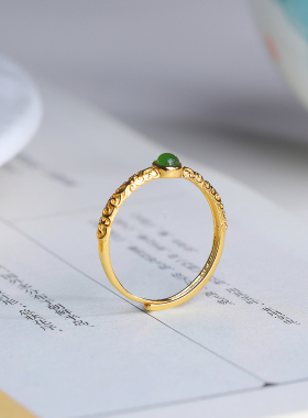 天然和田玉碧玉祥云S925银戒指