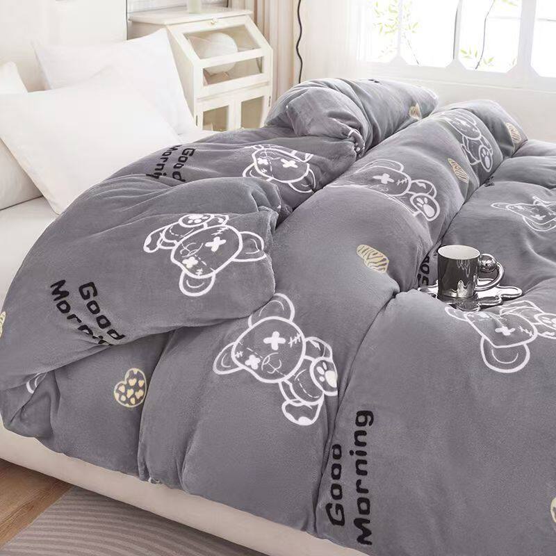 牛奶珊瑚绒被套冬季加厚保暖双面毛绒被子套单双人法兰绒被罩单件