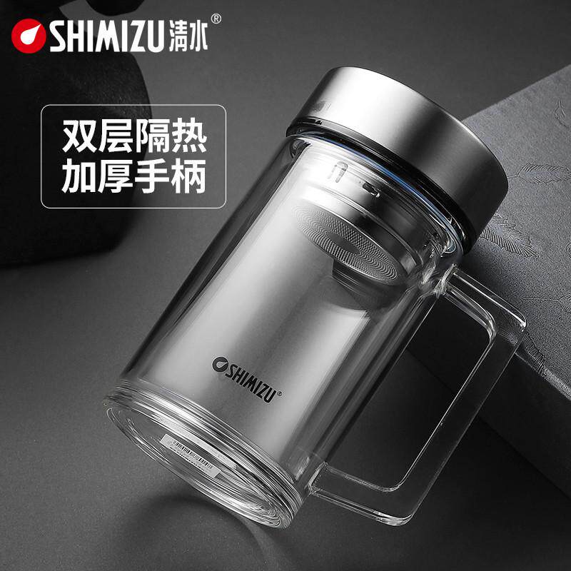 清水玻璃杯男女大水杯办公泡茶杯便携带把过滤网