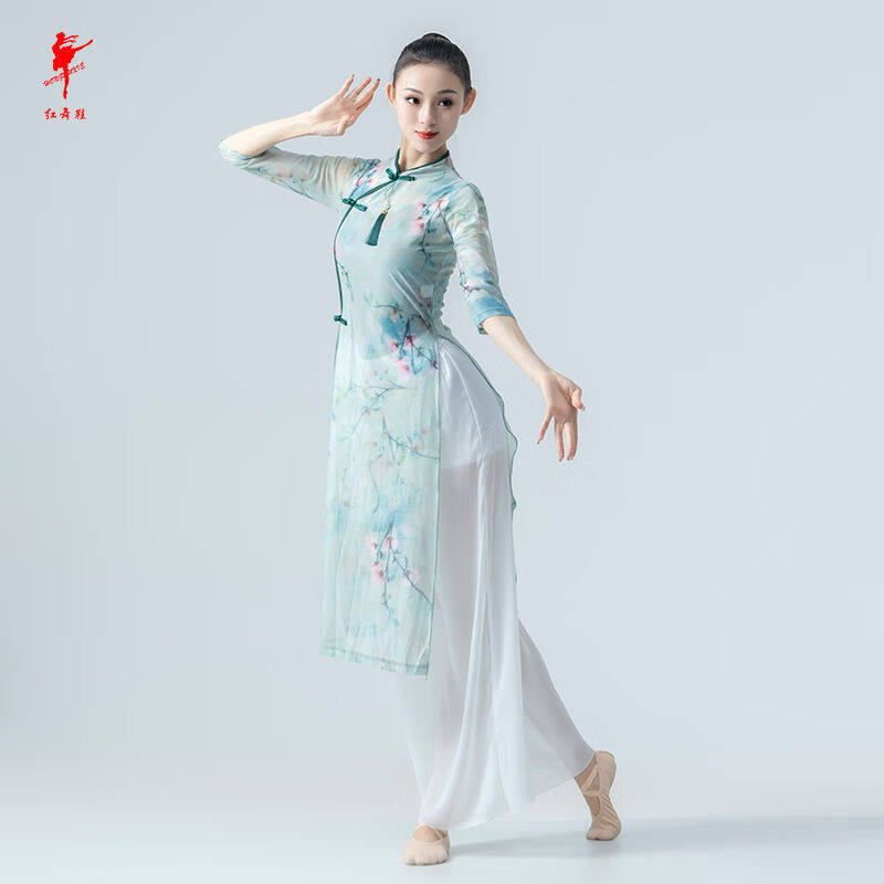 红舞鞋红舞鞋39533弹力水砂旗袍款古典服女现代芭蕾跳舞宽松练功