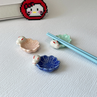 德化陶瓷可爱卡通兔子陶瓷筷子架托多色花朵造型餐具筷子收纳架