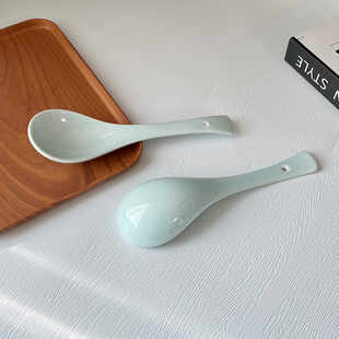 德化青色陶瓷汤勺家用大勺子餐具光滑质感稀饭大勺公用大汤碗勺子