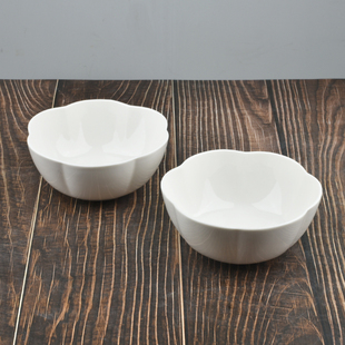 德化白瓷花瓣碗家用陶瓷5.7英寸水果沙拉碗面碗家用小汤碗米饭碗