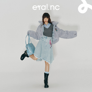 eral 羽绒服女秋冬2024设计暖感仿羊羔绒立领宽松加厚外套 nc短款