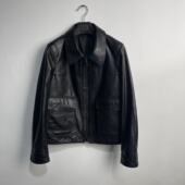 黑珍珠 25年ZQ复古老钱风女款 水晶油蜡绵羊皮真皮夹克皮衣