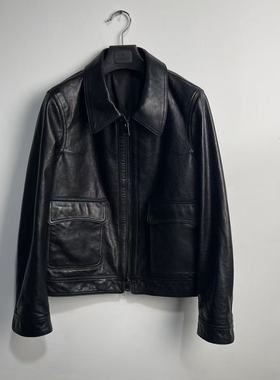 黑珍珠 25年ZQ复古老钱风女款水晶油蜡绵羊皮真皮夹克皮衣