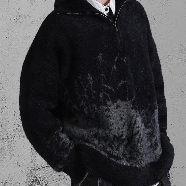 宽松廓形立体提花渐变高领毛衣