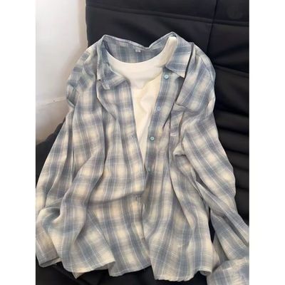 韩系松弛感格子衬衫女春夏季新款宽松慵懒风长袖衬衣外套休闲上衣