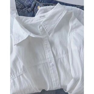 100%纯棉白色衬衫 女小个子宽松百搭显瘦内搭叠穿秋冬打底衬衣外穿