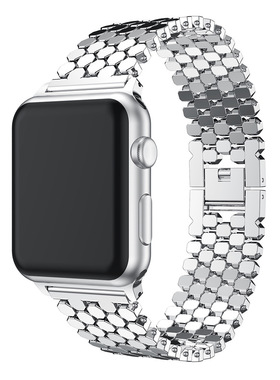 适用苹果apple watch8/7智能表带iwatch9/10/11//5/4/3/2/1代不锈钢手表带40/44/38/41/45mm男iphone腕带链式