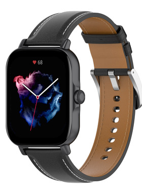 适用华米amazfit GTS4mini/BIP3 pro/bip3商务真皮手表时尚潮流皮质手表带