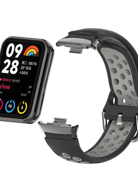 适用小米手环8/9pro表带双色硅胶腕带mi band8pro洞洞透气运动腕带个性新款时尚潮流替换表带