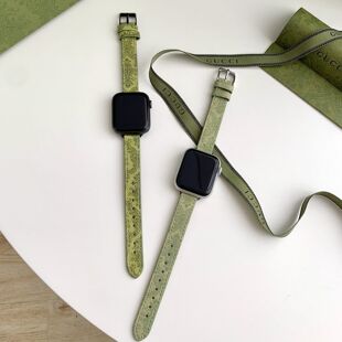 适用appleiwatch8/7/6se54小众斯文细款苹果手表表带真皮印花女生腕带
