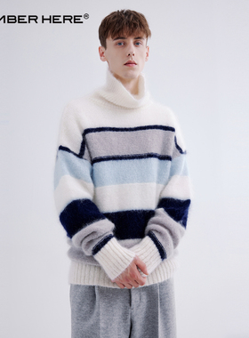 NUMBER HERE进口马海毛秋冬季毛衣条纹高龄针织毛衫男女NH24M114
