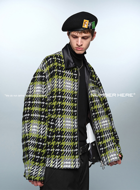 NUMBER HERE意大利进口羊毛粗纺花呢格纹夹克外套男23400113337