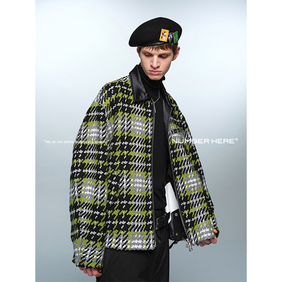 NUMBER HERE意大利进口羊毛粗纺花呢格纹夹克外套男23400113337