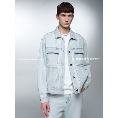 NUMBER HERE日本进口粗斜纹牛仔重水洗蓝褪柔软软糯牛仔夹克外套
