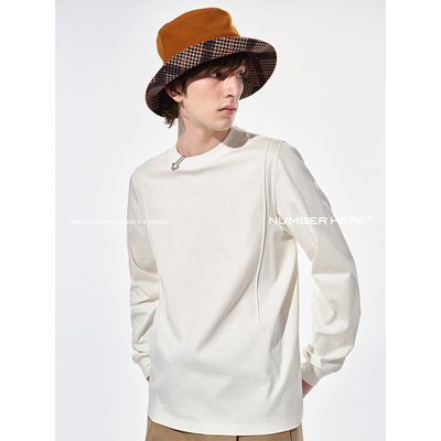 NUMBER HERE优质双面丝光针织休闲长袖T恤男丝滑亲肤宽松打底衫