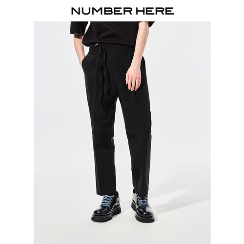 NUMBER HERE 三醋酸抽绳绑带可调节腰围西裤休闲长裤男NH24K191