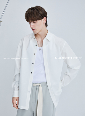 NUMBER HERE 进口高密梭织宽松BF风舒适长袖白色衬衫NH13C512
