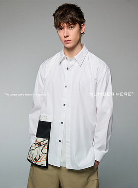 NUMBER HERE日本进口面料侧缝异料拼接撞色质感休闲宽松长袖衬衫