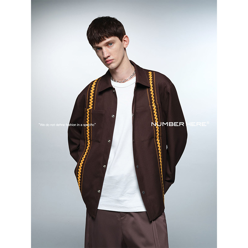 NUMBER HERE日本进口面料立体编织条纹长袖衬衫男23300114131