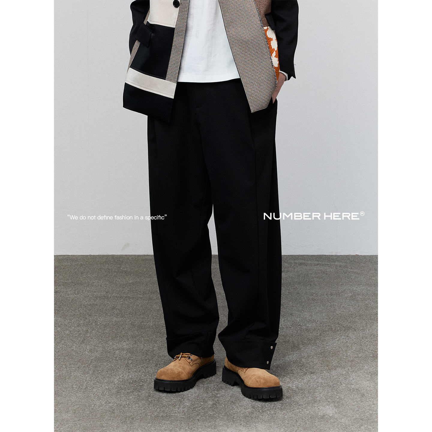 NUMBER HERE原创设计师款脚口纽扣装饰垂顺感直筒宽松休闲长裤