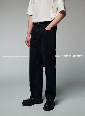 NUMBER HERE进口牛仔面料水洗褪色高级质感效果宽松版型牛仔长裤