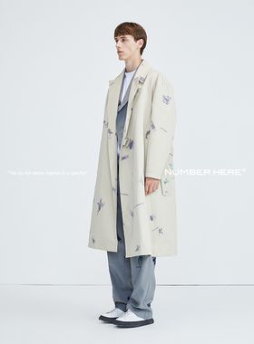 NUMBER HERE秋冬季原创印花长款风衣外套大衣潮牌男女款NH13F560