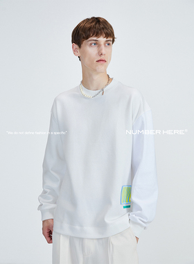 NUMBER HERE斜纹空气层针织拼接休闲百搭长袖T恤男女款NH13W340