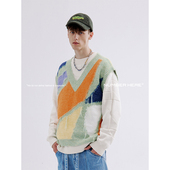 NUMBER NH24M152 绵羊毛七巧板嵌花针织马甲毛衣针织衫 HERE 春秋季