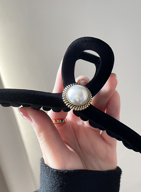 时尚珍珠发夹女高级黑色夹子头饰后脑勺超大号抓夹秋冬气质鲨鱼夹