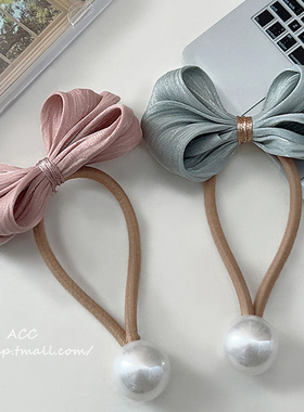 韩版蝴蝶结仿珍珠发绳头绳扎马尾少女白鹿同款高弹力皮筋发圈头饰
