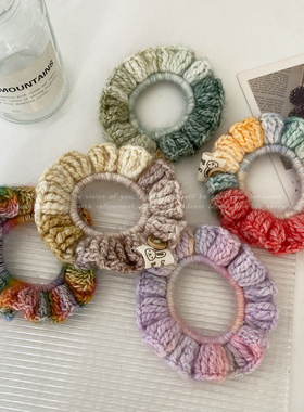 秋冬新款小众设计感韩国彩虹色毛线编织大肠发圈皮筋少女扎头头绳