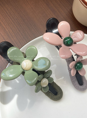 韩系复古花朵一字夹鸭嘴夹发夹女后脑勺盘发发抓气质简约夹子头饰