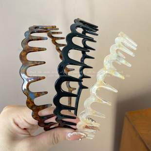 法式 醋酸洗脸发箍女高颅顶运动发卡防滑压发头箍带齿网红波浪头饰